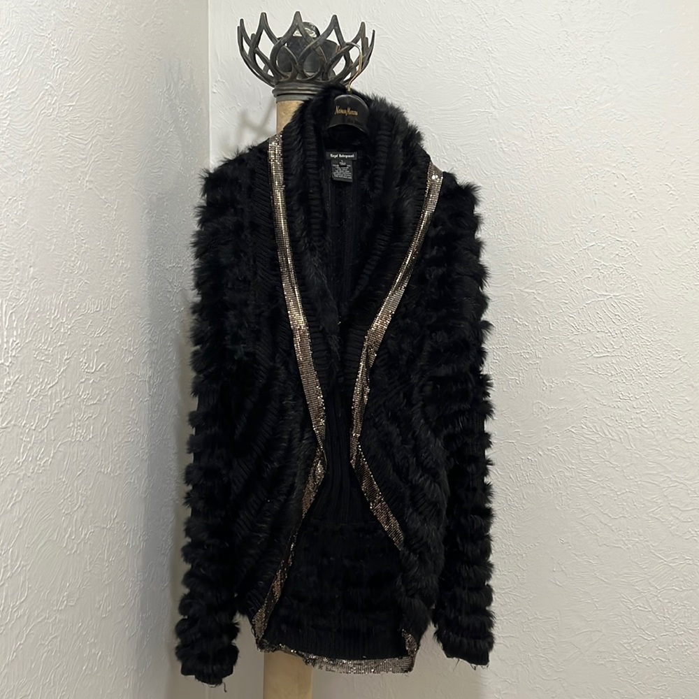 Royal Underground Silver Chain Embellished Fur Jacket